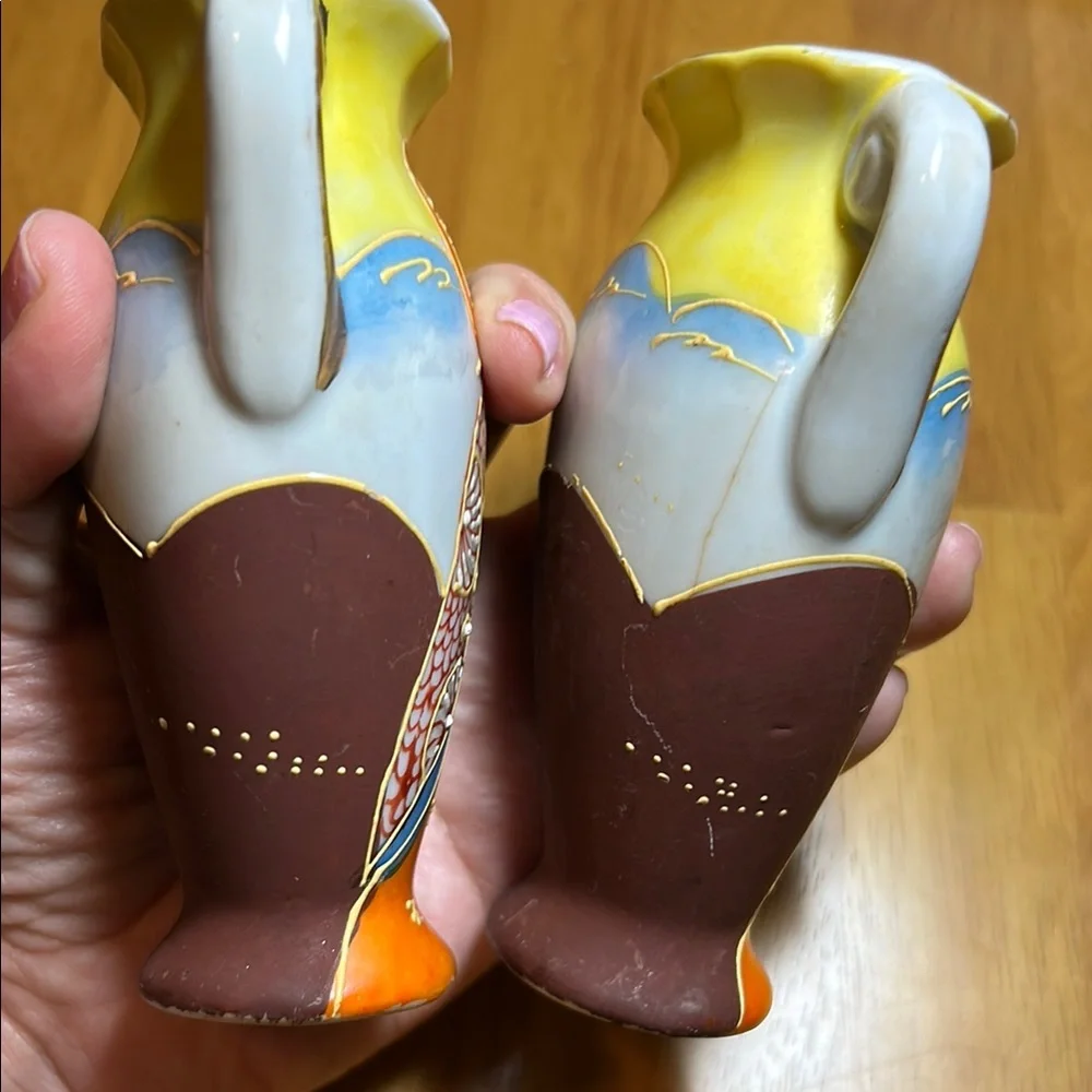 Vintage Occupied Japanese Moriage Geisha Empress mini Decorative Vases porcelain